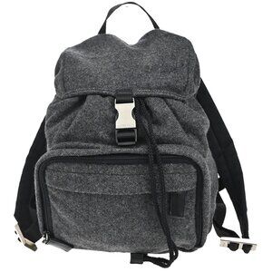 PRADA Logo Drawstring Backpack Bag Wool Leather Gray Black 338-082725